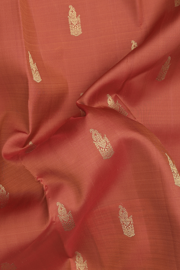 Kanchipuram Silk Saree In Rust Orange With Zari Buttas