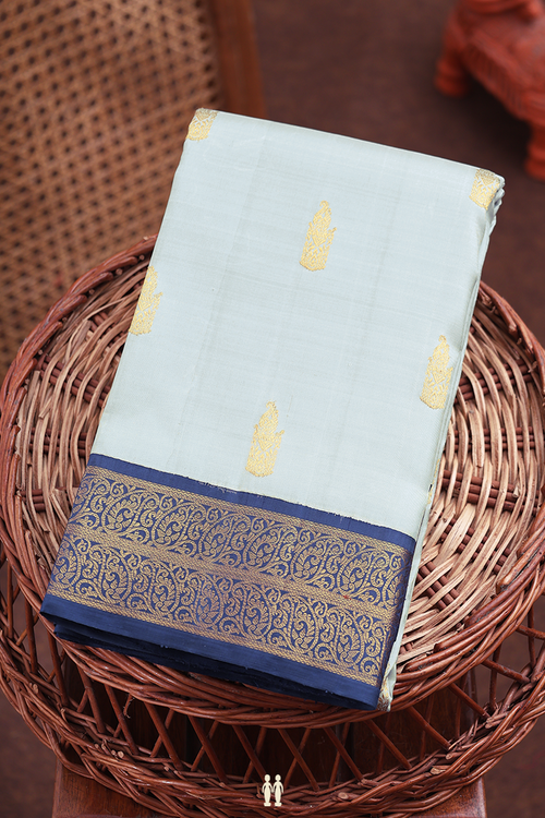 Kanchipuram Silk Saree In Light Grey With Zari Buttas