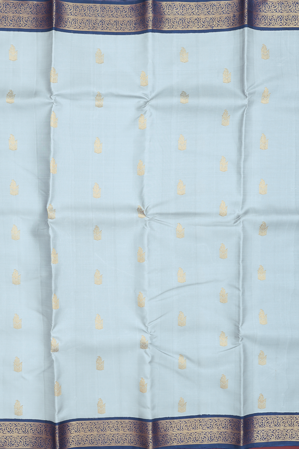 Kanchipuram Silk Saree In Light Grey With Zari Buttas