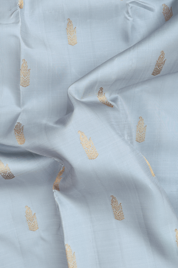 Kanchipuram Silk Saree In Light Grey With Zari Buttas