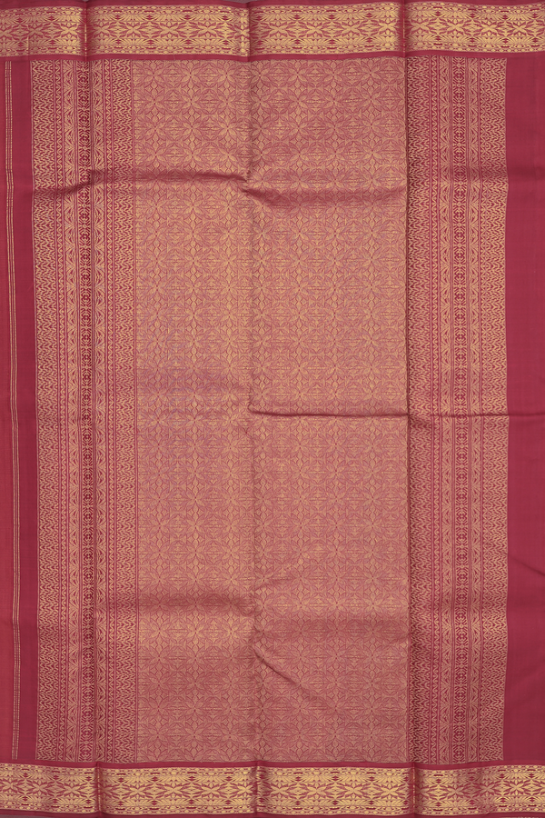 Kanchipuram Silk Saree In Copper Brown With Rudraksh Buttas