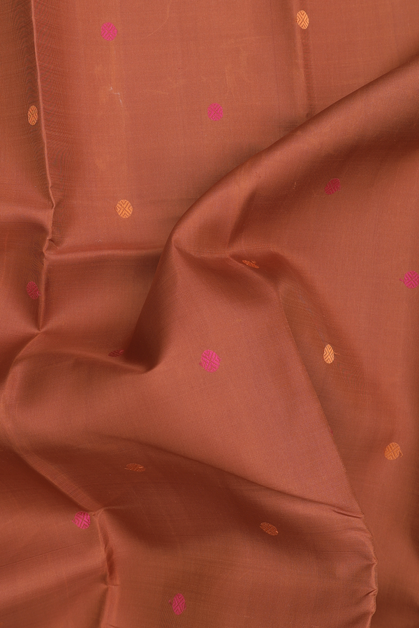 Kanchipuram Silk Saree In Copper Brown With Rudraksh Buttas