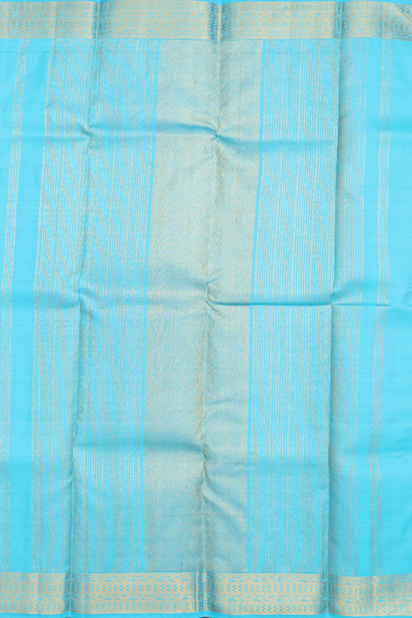 Kanchipuram Silk Saree In Blue With Stripes Design