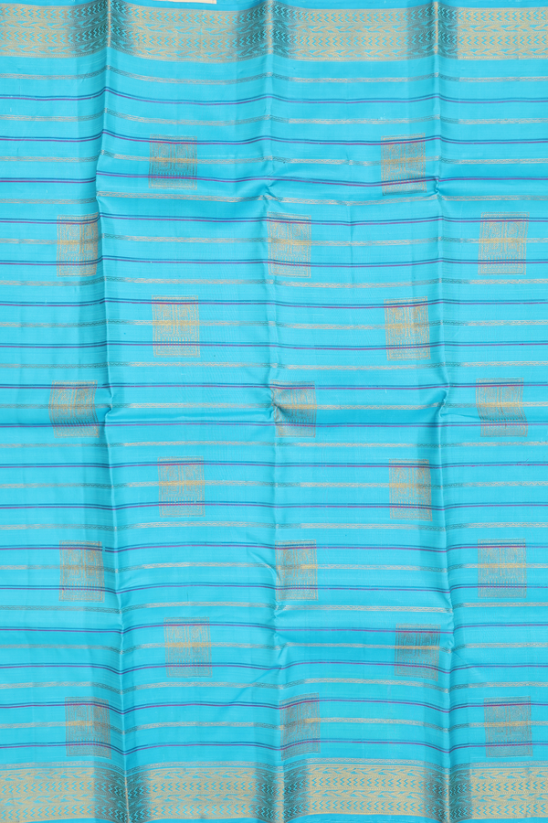 Kanchipuram Silk Saree In Blue With Stripes Design