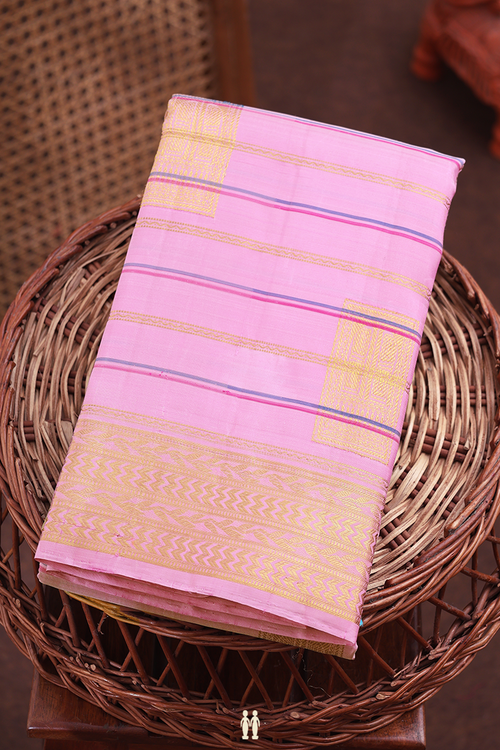 Kanchipuram Silk Saree In Pink With Stripes Along Motifs