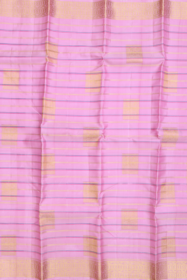 Kanchipuram Silk Saree In Pink With Stripes Along Motifs