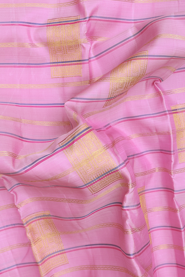 Kanchipuram Silk Saree In Pink With Stripes Along Motifs