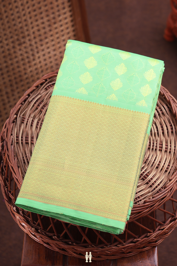 Kanchipuram Silk Saree In Light Green With Threadwork Buttas