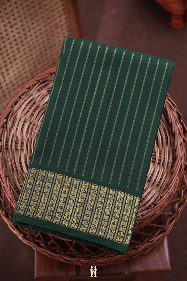 Kanchipuram Silk Saree In Forest Green With Stripes Design