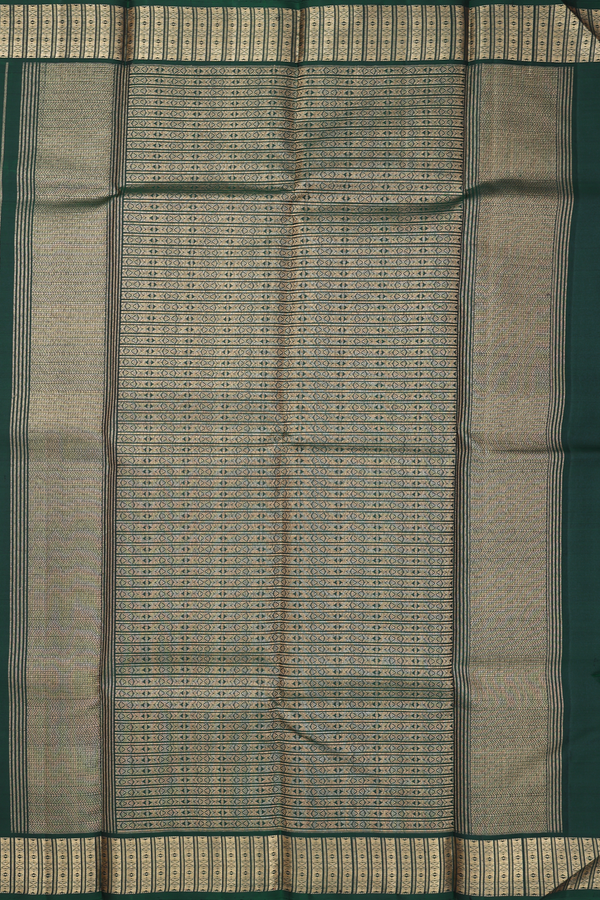Kanchipuram Silk Saree In Forest Green With Stripes Design