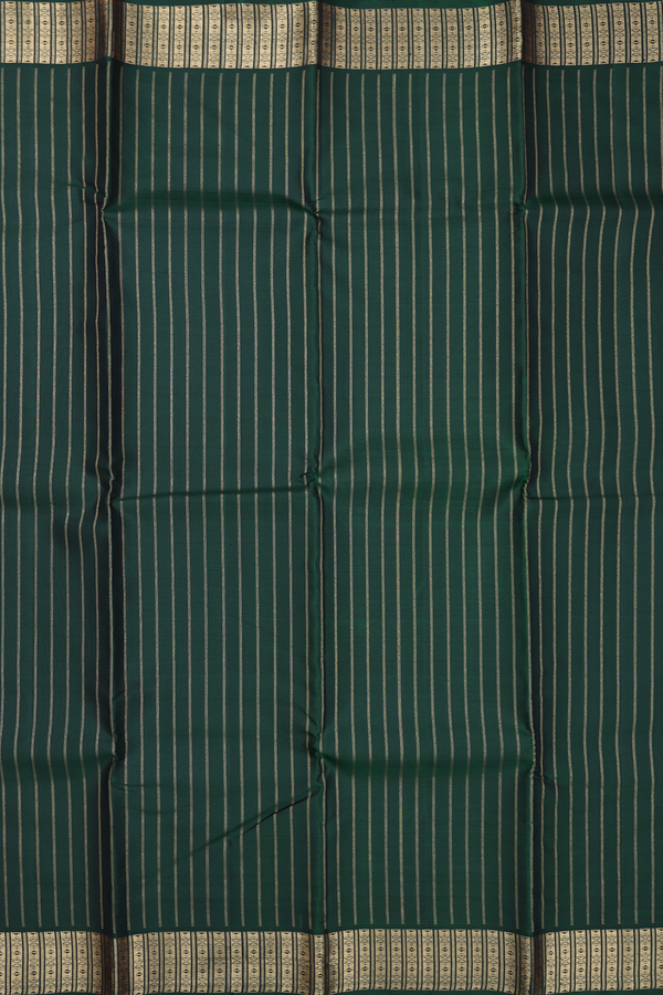 Kanchipuram Silk Saree In Forest Green With Stripes Design