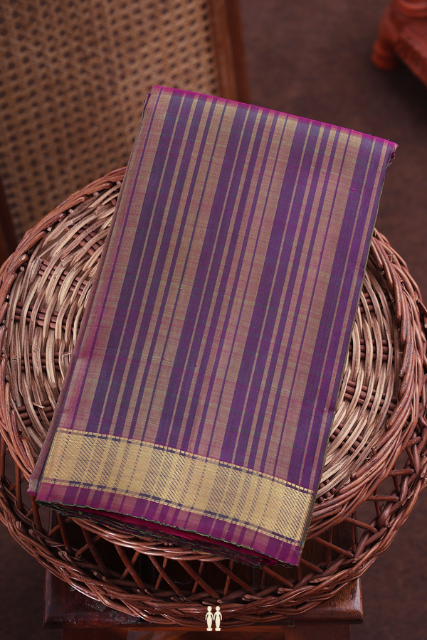 Kanchipuram Silk Saree In Dual Tone With Stripes Design