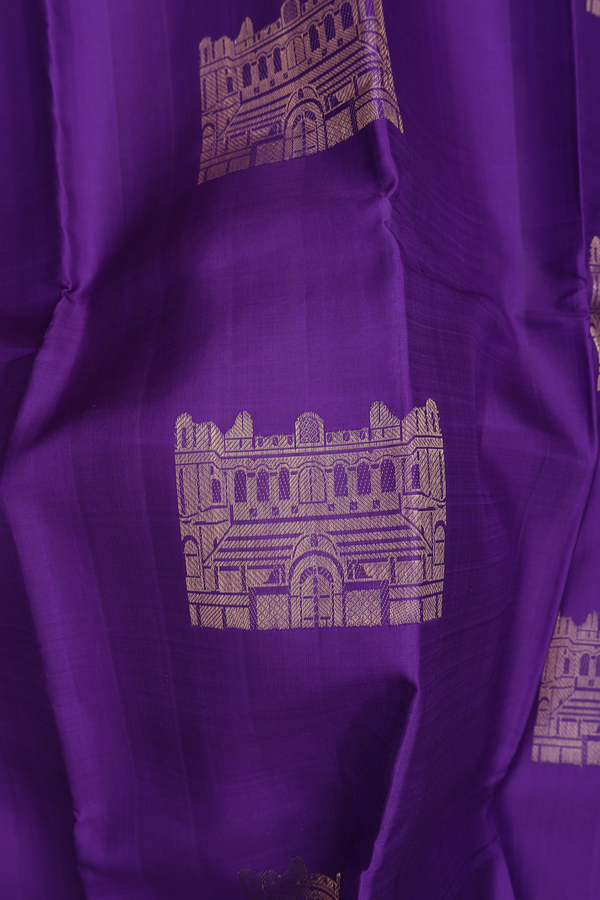 Kanchipuram Silk Saree In Purple With Chettinad Mahal Motifs