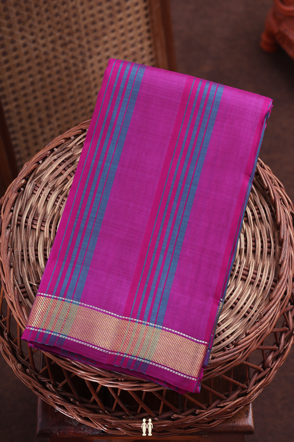 Kanchipuram Silk Saree Green And Purple With Stripes Design
