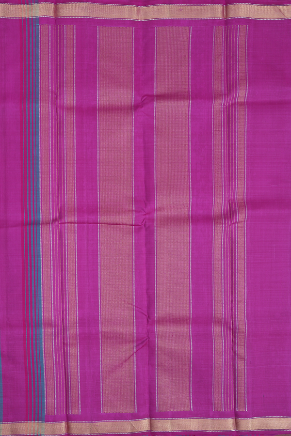 Kanchipuram Silk Saree Green And Purple With Stripes Design