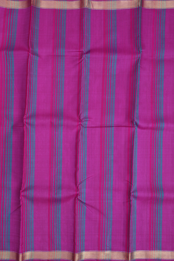 Kanchipuram Silk Saree Green And Purple With Stripes Design