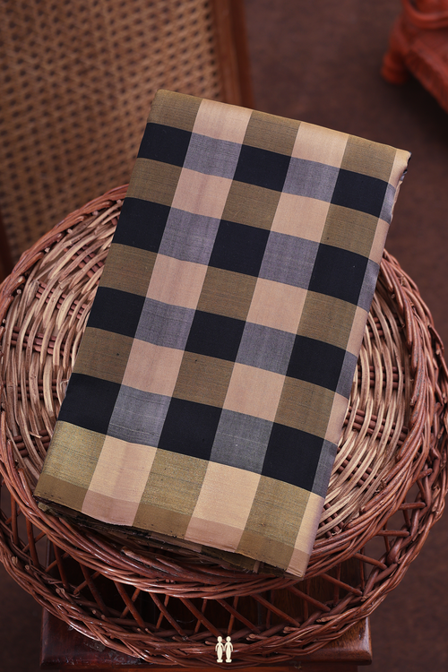 Kanchipuram Silk Saree In Brown And Black With Checks Design