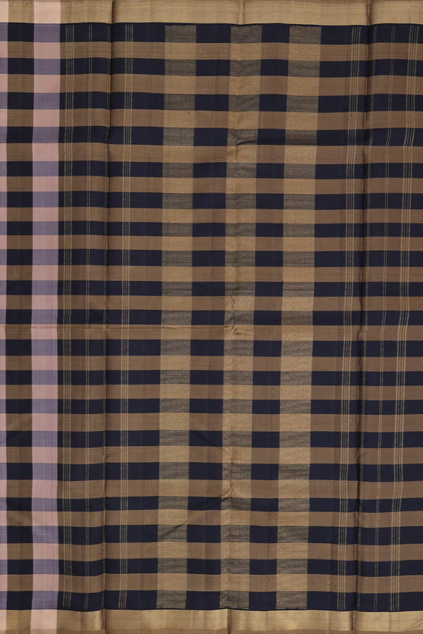 Kanchipuram Silk Saree In Brown And Black With Checks Design