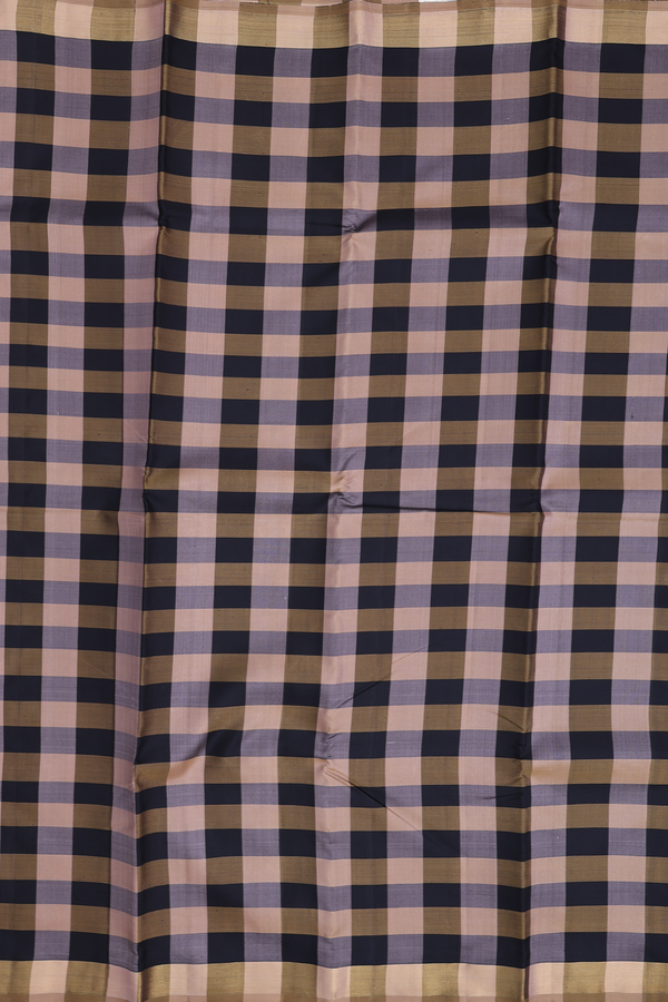 Kanchipuram Silk Saree In Brown And Black With Checks Design