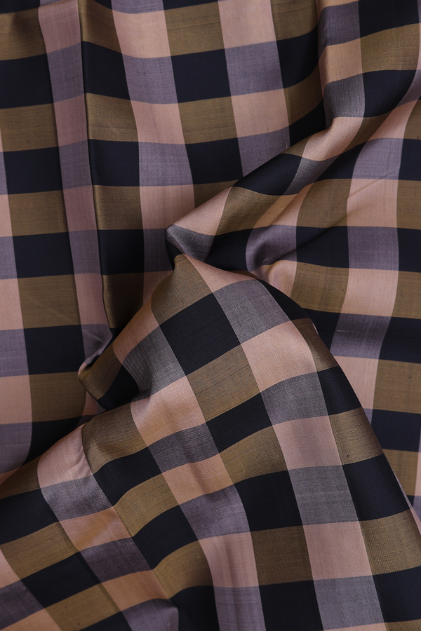 Kanchipuram Silk Saree In Brown And Black With Checks Design