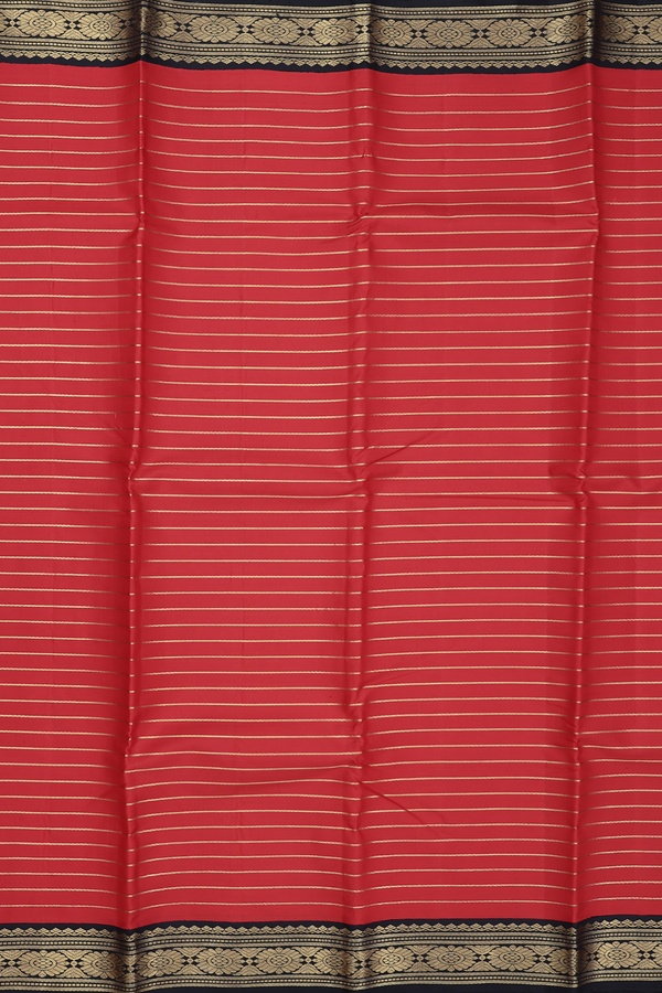 Kanchipuram Silk Saree In Chilli Red With Stripes Design