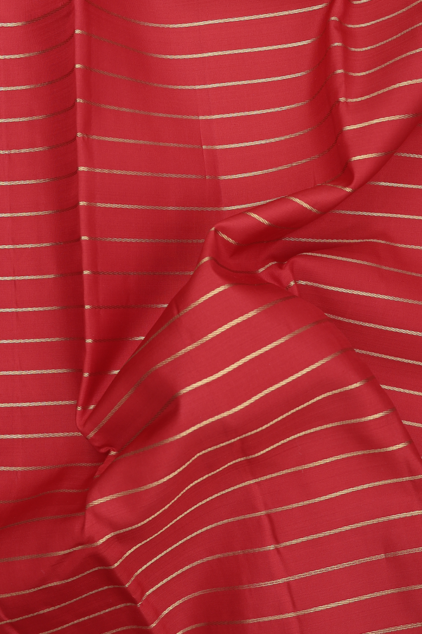 Kanchipuram Silk Saree In Chilli Red With Stripes Design