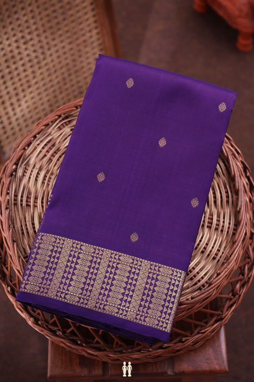 Kanchipuram Silk Saree In Royal Purple With Zari Buttas