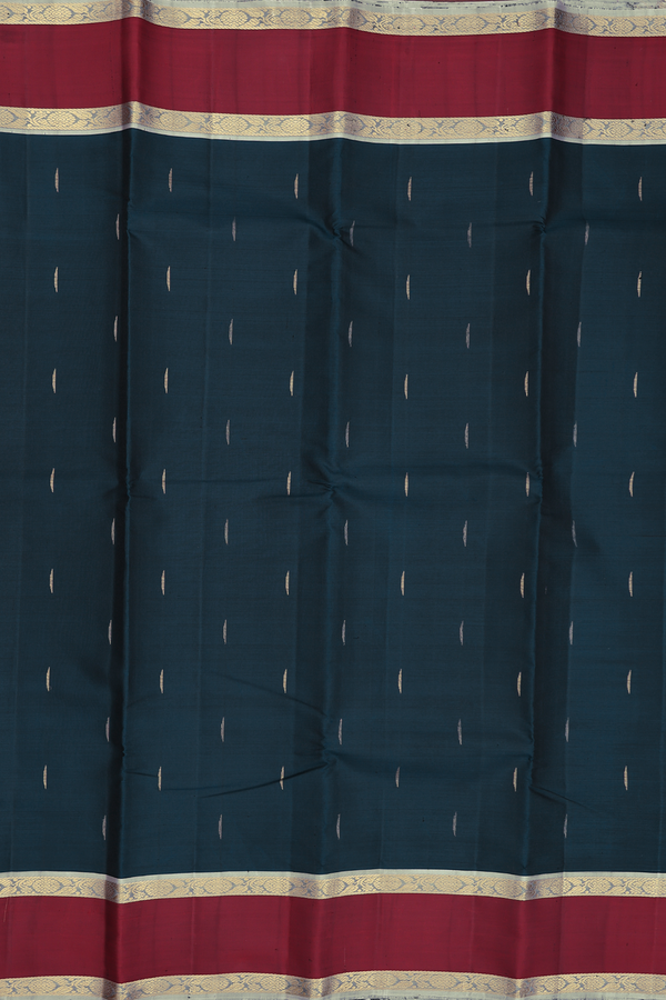 Kanchipuram Silk Saree In Prussian Blue With Malli Moggu BUttas