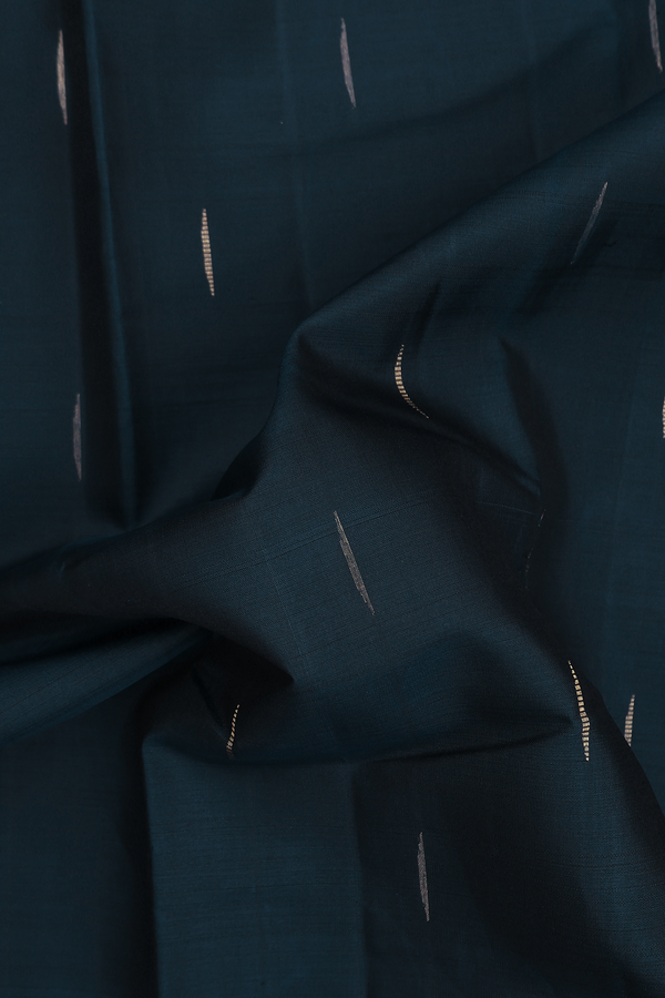 Kanchipuram Silk Saree In Prussian Blue With Malli Moggu BUttas