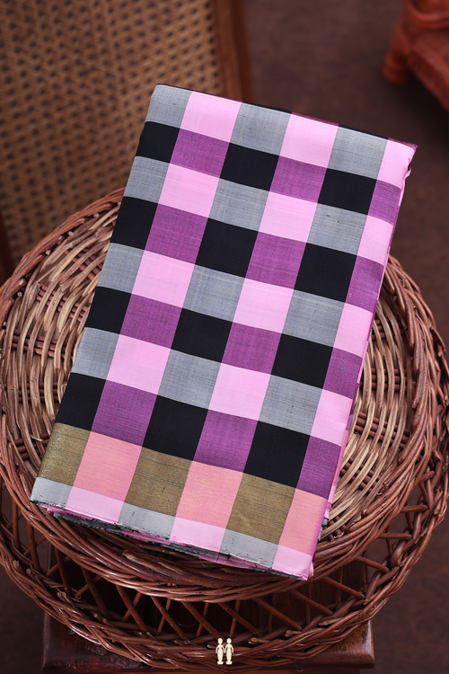 Kanchipuram Silk Saree In Multicolor With Checks Design