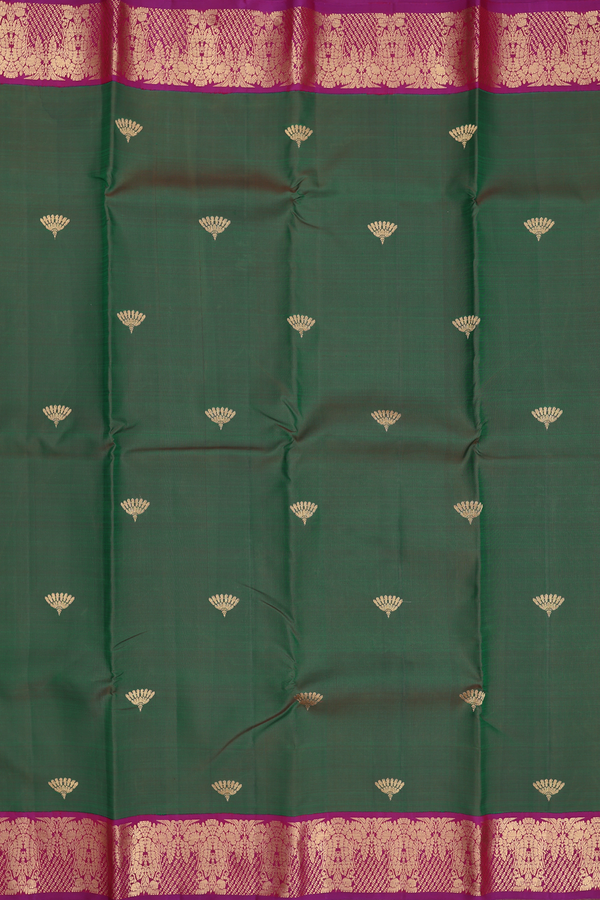 Kanchipuram Silk Saree In Leaf Green With Floral Buttas