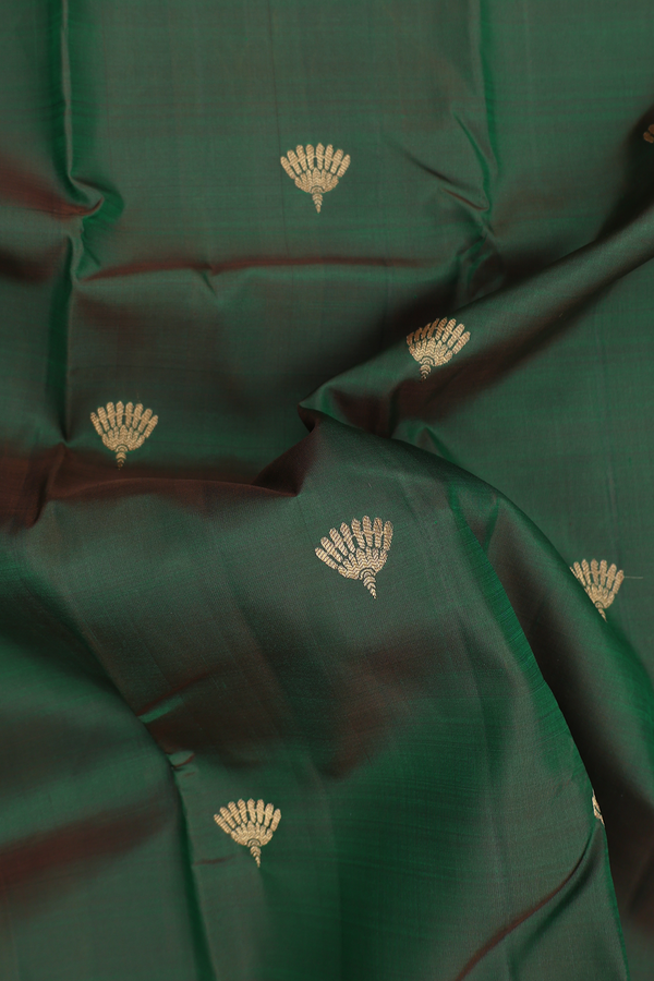 Kanchipuram Silk Saree In Leaf Green With Floral Buttas