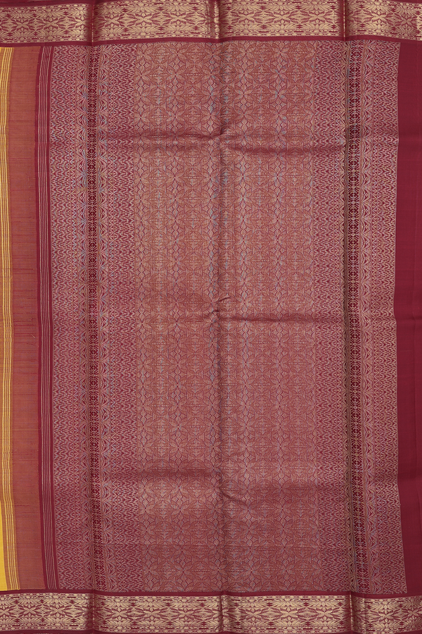 Kanchipuram Silk Saree In Saffron Yellow With Rudraksh Buttas