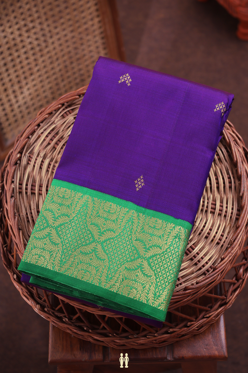 Kanchipuram Silk Saree In Deep Purple With Zari Buttas