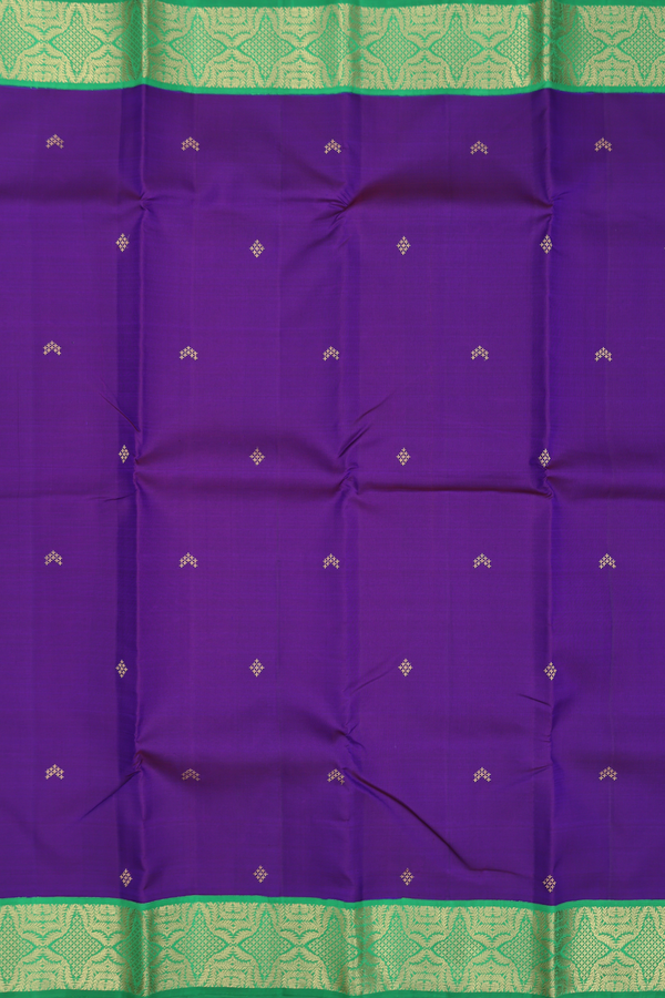 Kanchipuram Silk Saree In Deep Purple With Zari Buttas
