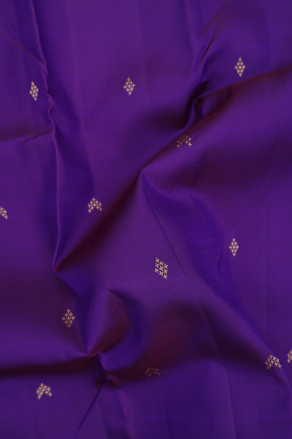 Kanchipuram Silk Saree In Deep Purple With Zari Buttas