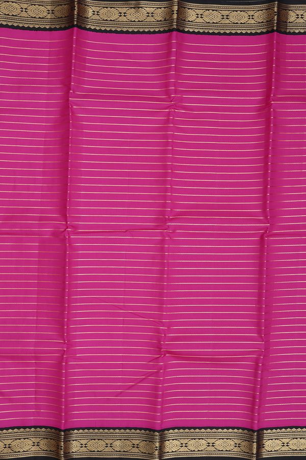 Kanchipuram Silk Saree In Dark Pink With Stripes Design