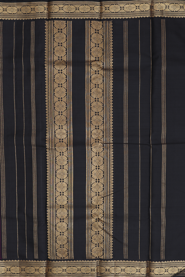 Kanchipuram Silk Saree In Dark Pink With Stripes Design