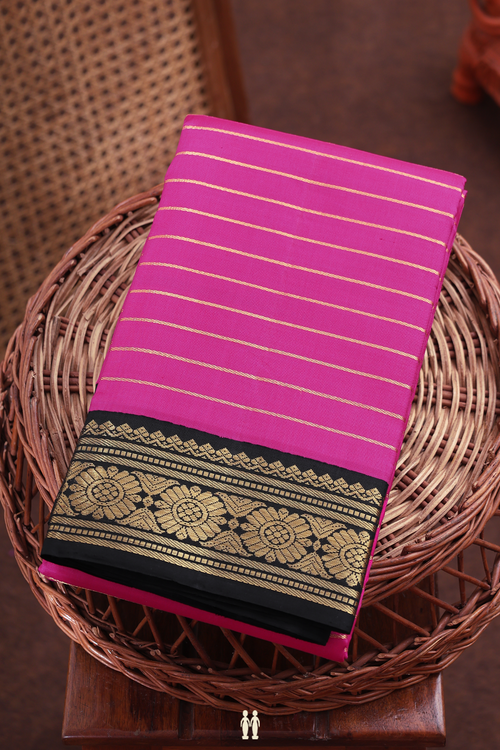 Kanchipuram Silk Saree In Dark Pink With Stripes Design