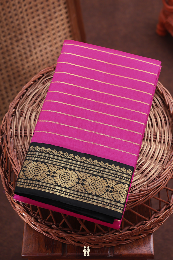 Kanchipuram Silk Saree In Dark Pink With Stripes Design