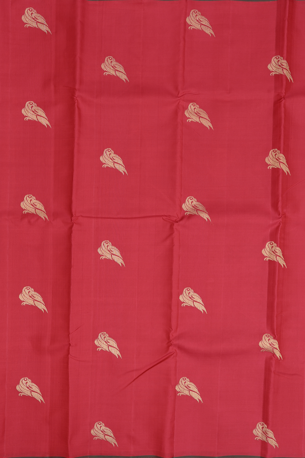 Kanchipuram Silk Saree In Red With Parrot Buttas