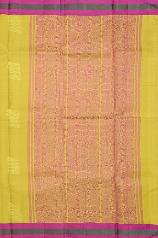 Kanchipuram Silk Saree Olive Yellow With Threadwork Motifs