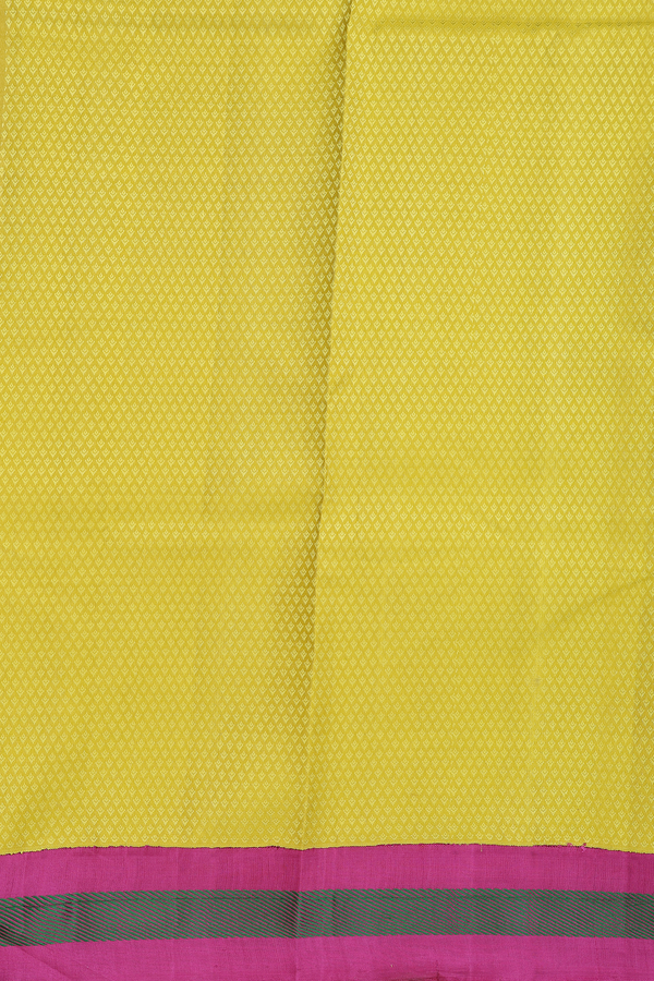 Kanchipuram Silk Saree Olive Yellow With Threadwork Motifs