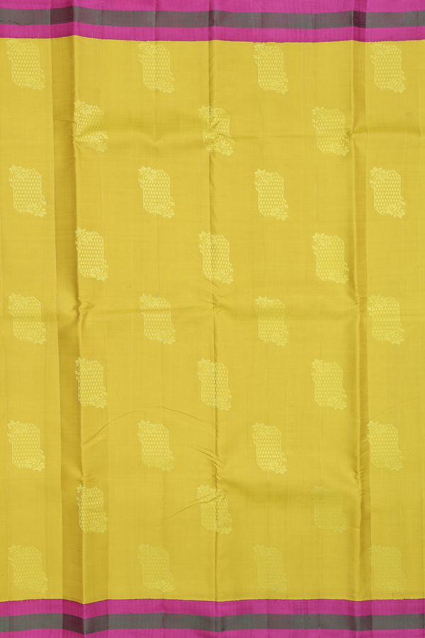 Kanchipuram Silk Saree Olive Yellow With Threadwork Motifs