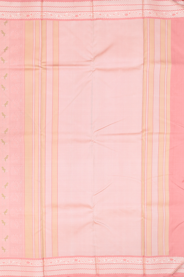 Kanchipuram Silk Saree In Pink With Parrot Design