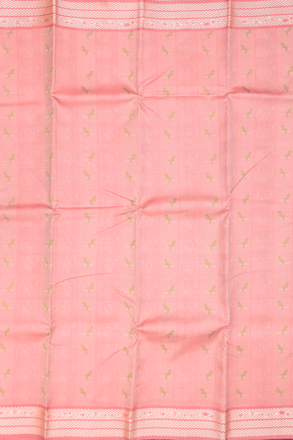 Kanchipuram Silk Saree In Pink With Parrot Design