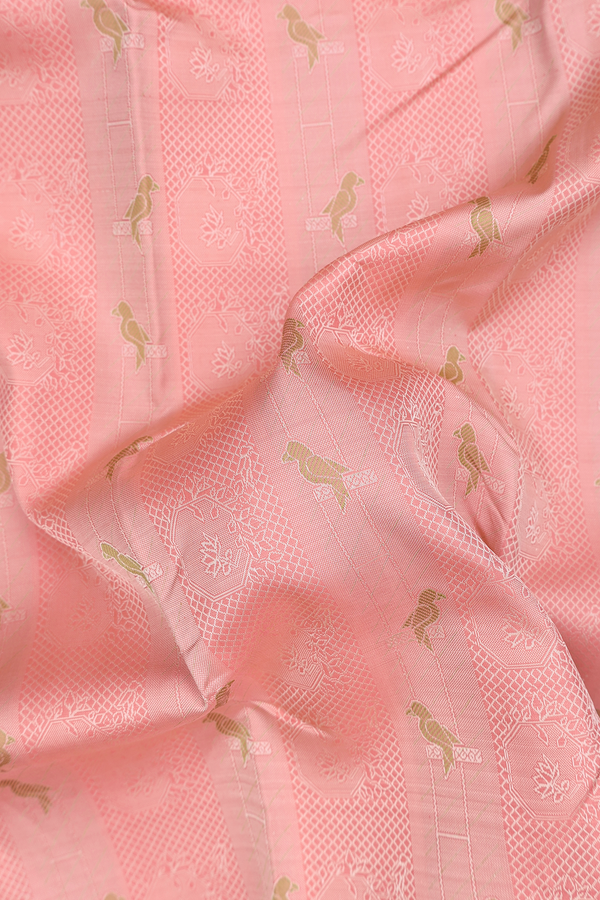 Kanchipuram Silk Saree In Pink With Parrot Design