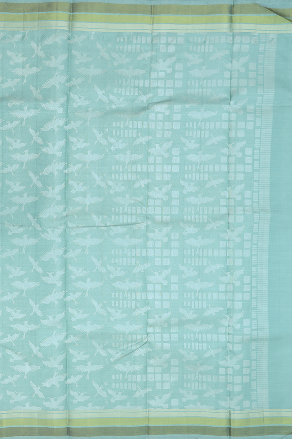 Kanchipuram Silk Saree In Mint Blue With Birds Design