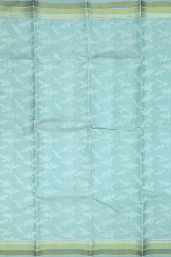 Kanchipuram Silk Saree In Mint Blue With Birds Design
