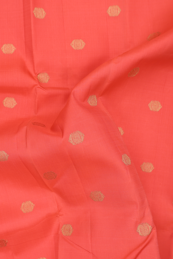 Kanchipuram Silk Saree In Coral Orange With Zari Buttas